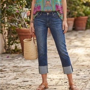 Kut From The Kloth Cropped Straight Jeans W/4 Dark Wash Cuff Hem 
Stretch